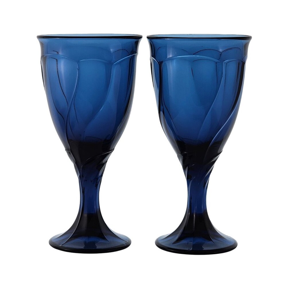2 Noritake Sweet Swirl MIdnight Water Goblets 7.25" dark blue vintage 1985